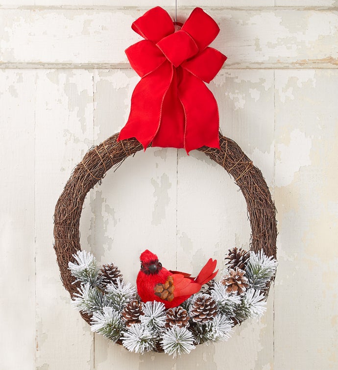 Snowy Cardinal Wreath-18"